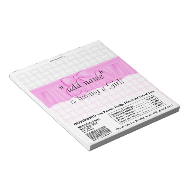 Pack of Baby Shower Candy Bar Wrapper Party Favour Notepad (Angled)