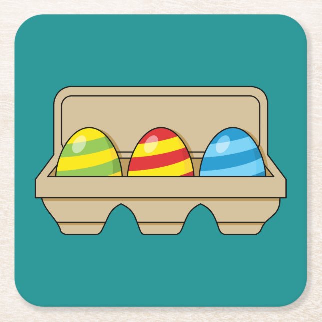 Pack of Colourful Cartoon Easter Eggs Square Paper Coaster (Front)