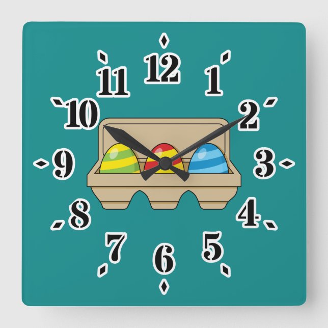Pack of Colourful Cartoon Easter Eggs Square Wall Clock (Front)