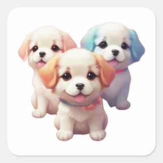 Pack of cute puppies sticker.  square sticker