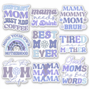 Pack of Funny Blue Retro Mum Quotes Vinyl Sticker