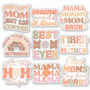 Pack of Funny Orang Retro Mom Quotes Vinyl Sticker