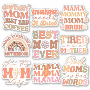 Pack of Funny Orange Retro Mum Quote Vinyl Sticker