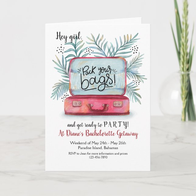 Pack Your Bags Bachelorette Party Invitations Fold (Front)