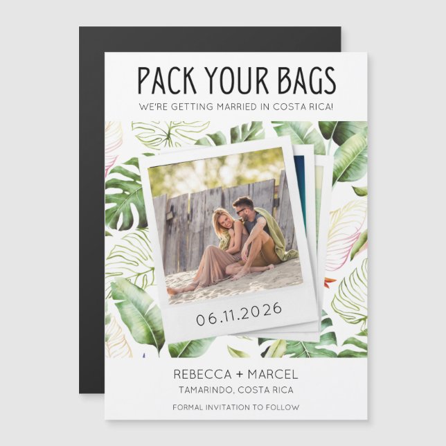 Pack Your Bags Costa Rica Photo Wedding Magnetic Invitation (Front/Back)