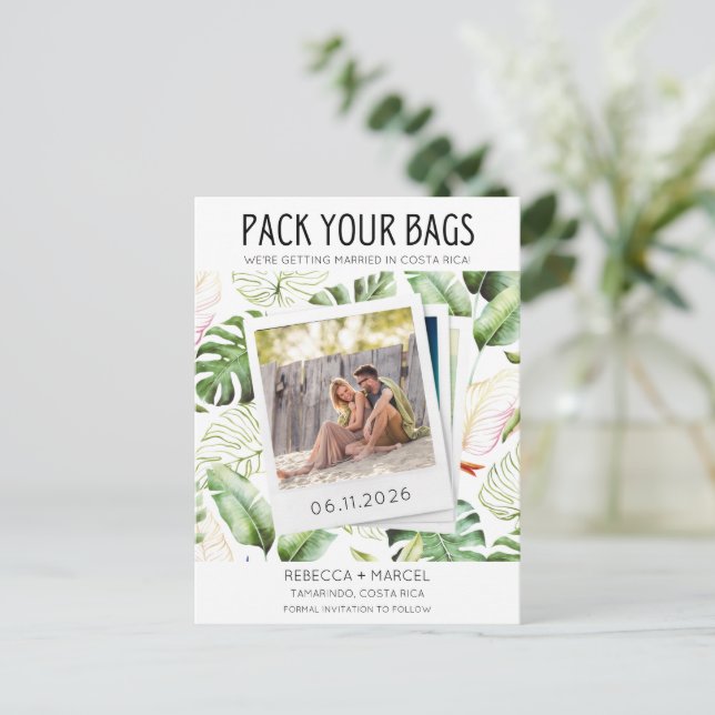 Pack Your Bags Costa Rica Wedding Save the Date Announcement Postcard (Standing Front)