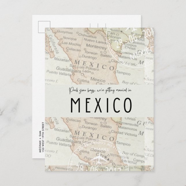 Pack Your Bags Mexico Map Wedding Save the Date Announcement Postcard (Front/Back)