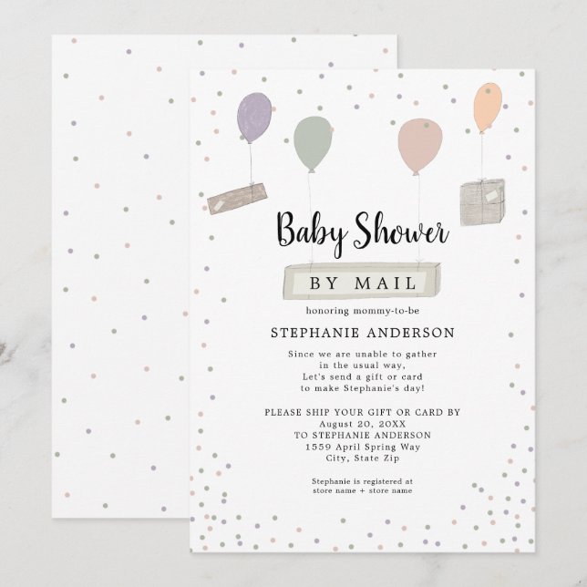 Packages + Balloons neutral Baby Shower by mail Invitation (Front/Back)