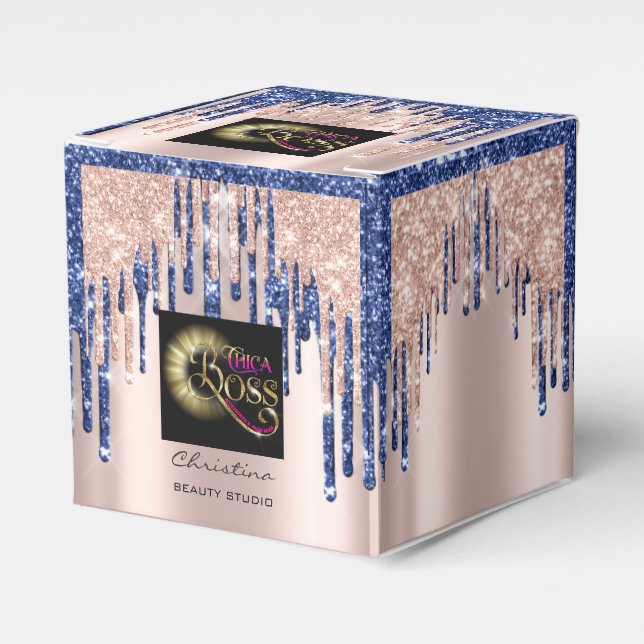 Packaging Logo Rose Drip Blue Navy Beauty  Favour Box (Front Side)