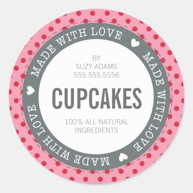 PACKAGING PRODUCT LABEL made with love pink red (Front)