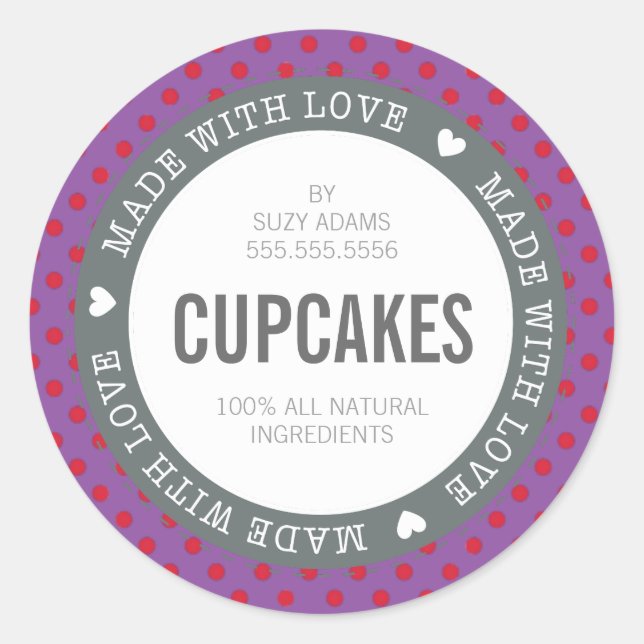 PACKAGING PRODUCT LABEL made with love purple red (Front)