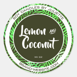 Packaging Soy Candles Tropical Leaves Green Leaf Classic Round Sticker