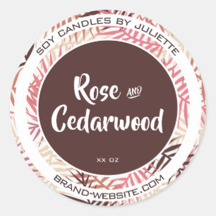 Packaging Soy Candles Tropical Leaves Vintage Pink Classic Round Sticker