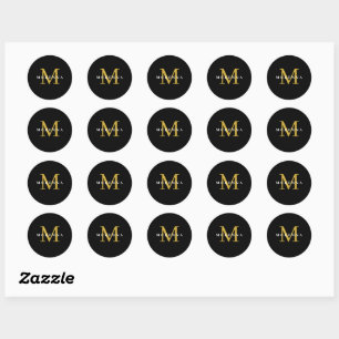 Packaging Sticker Custom Monogram Black Gold Round