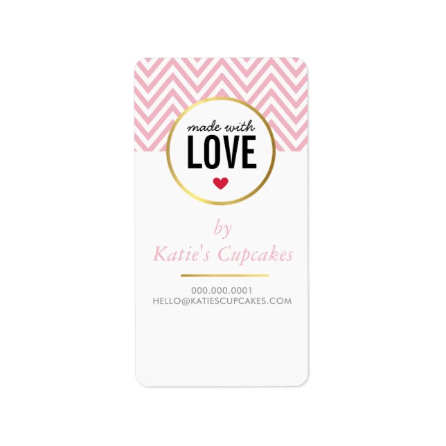 PACKAGING TAG LABEL made with love pink chevron (Front)