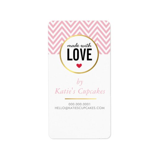 PACKAGING TAG LABEL made with love pink chevron Address Label