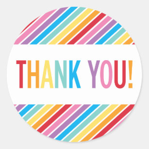PACKAGING THANK YOU bold colourful rainbow letters Classic Round Sticker