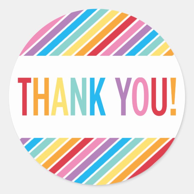 PACKAGING THANK YOU bold colourful rainbow letters Classic Round Sticker (Front)