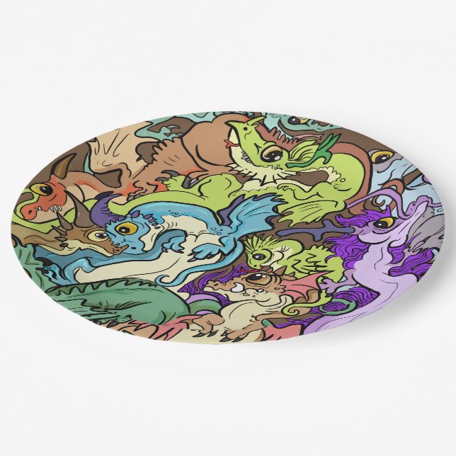 packed in party dragons paper plate (Angled)