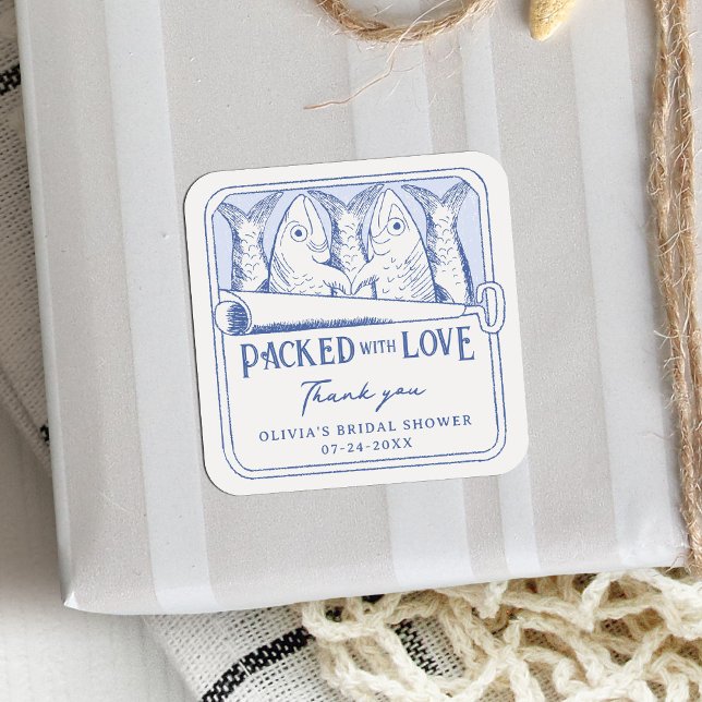 Packed With Love Tinned Sardines Bridal Shower  Square Sticker (Creator Uploaded)