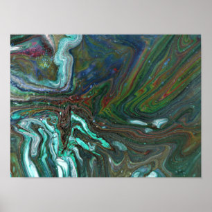 Packin Up 3 Deep Green Marbled Abstract Poster 