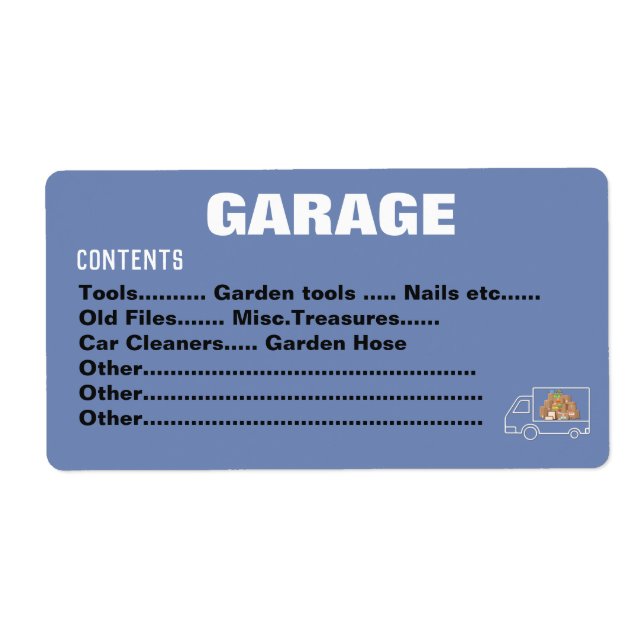 Packing Moving Organising Labels -Garage (Front)
