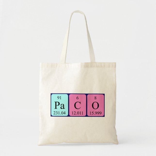 Paco periodic table name tote bag (Front)