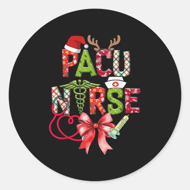 Pacu Nurse Christmas Cute Coquette Christmas Bow X Classic Round Sticker (Front)