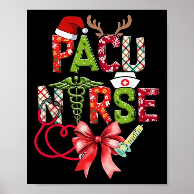 Pacu Nurse Christmas Cute Coquette Christmas Bow X Poster (Front)