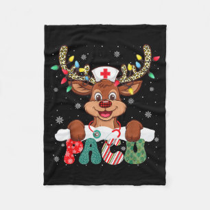 Pacu Nurse Reindeer Nurse Hat Christmas Light Wome Fleece Blanket