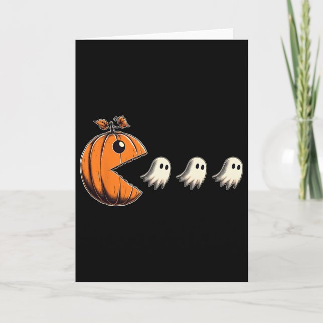 Pacween Funny Halloween Pumpkin Ghost Chomp Gamer  Card (Front)