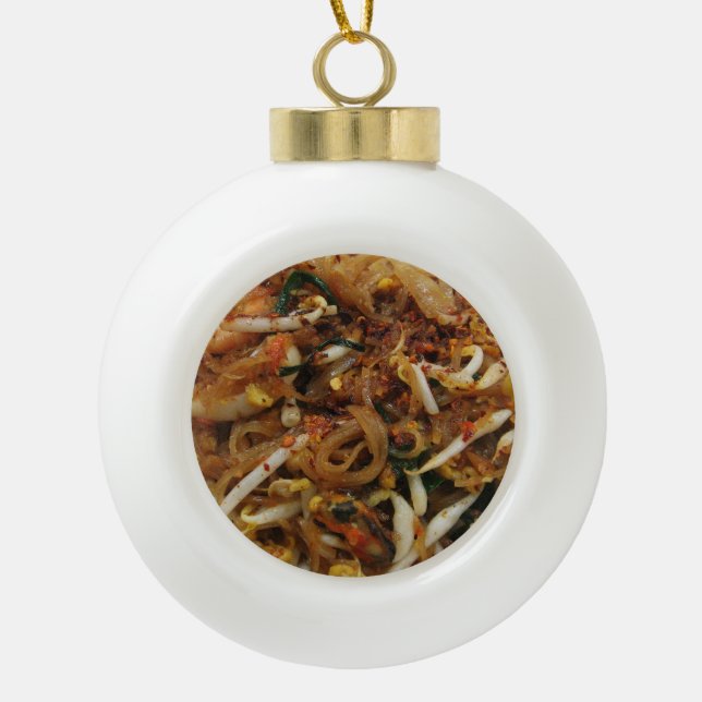 Pad Thai [ผัดไทย] Thailand Street Food Ceramic Ball Christmas Ornament (Front)