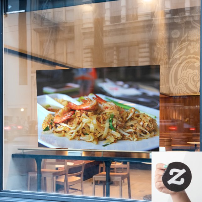 Pad Thai Hungry Noodles  Prawn Thai Restaurant Window Cling (Cafe Window)