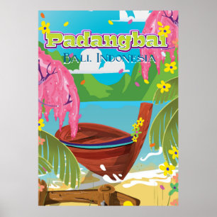 Padangbai cartoon travel poster art.