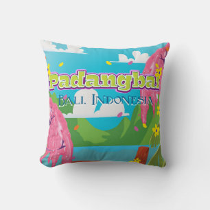 Padangbai cartoon travel poster art. cushion