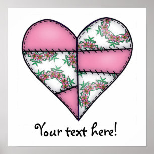 Padded Quilted Stitched Heart Pink-07 Poster