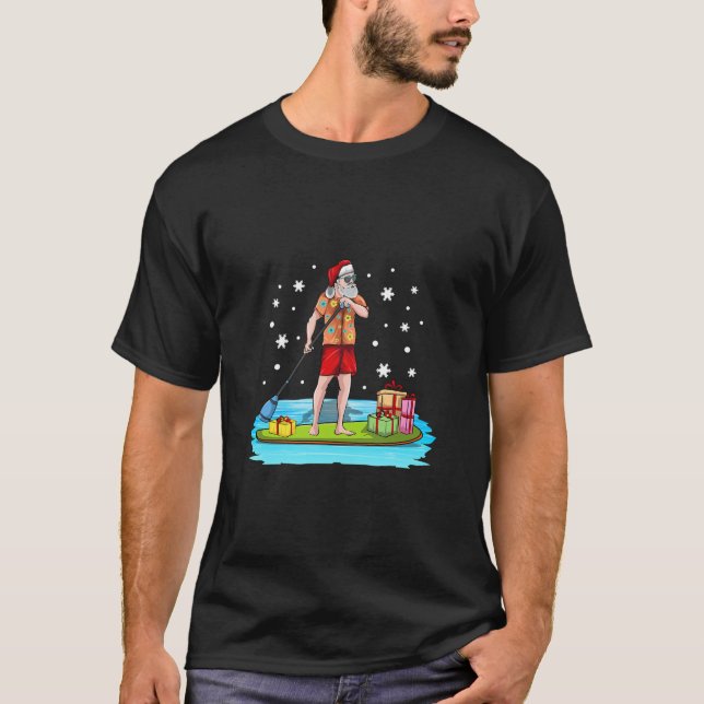 Paddle Board Hawaiian Christmas Santa Claus Mele  T-Shirt (Front)