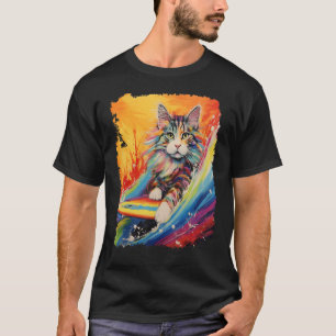 Paddle Board Pop Art Maine Coon Surfing Cat T-Shirt