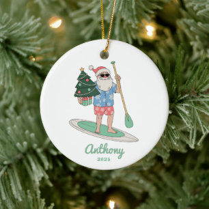 Paddle Board Santa Christmas Ceramic Tree Decoration