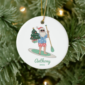 Paddle Board Santa Christmas Ceramic Tree Decoration