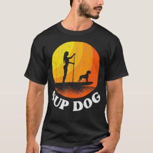 Paddle Board Sunset Surf SUP Dog Girl Stand Up Pad T-Shirt