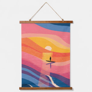Paddle Board Sunset Wood Topped Wall Tapestry