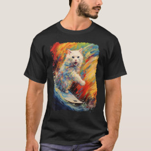 Paddle Board Surf Pop Art White Cat T-Shirt