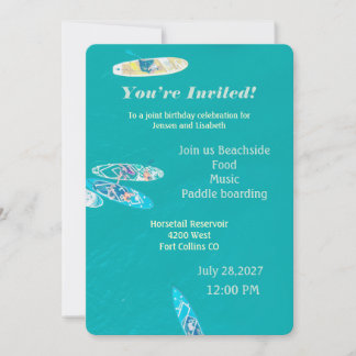 Paddle Boarding Beach Day Birthday Party  Invitation