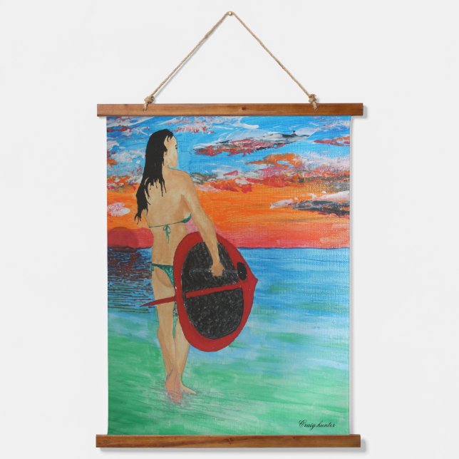 Paddle boarding dawn  hanging tapestry (Front)