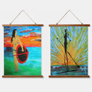 paddle boarding girl & impressionist version hanging tapestry