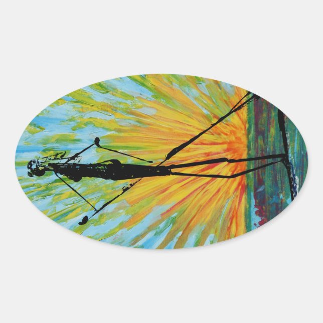 Paddle boarding  oval sticker (Front)