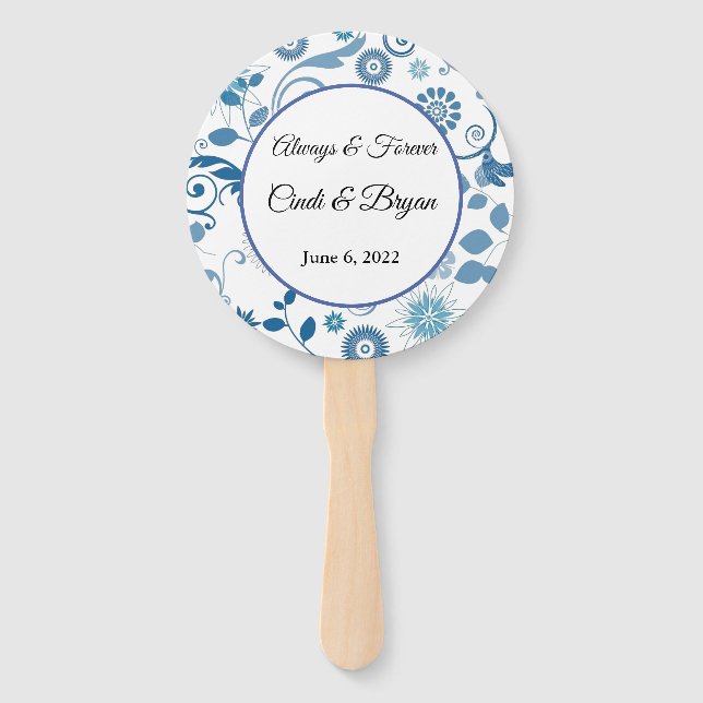 Paddle Fan-Blue Floral Hand Fan (Front)