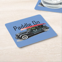 Paddle On Classic Car Design - Square Coaster
