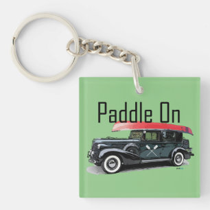 Paddle On Classic Car Design - Square (double-sid Key Ring